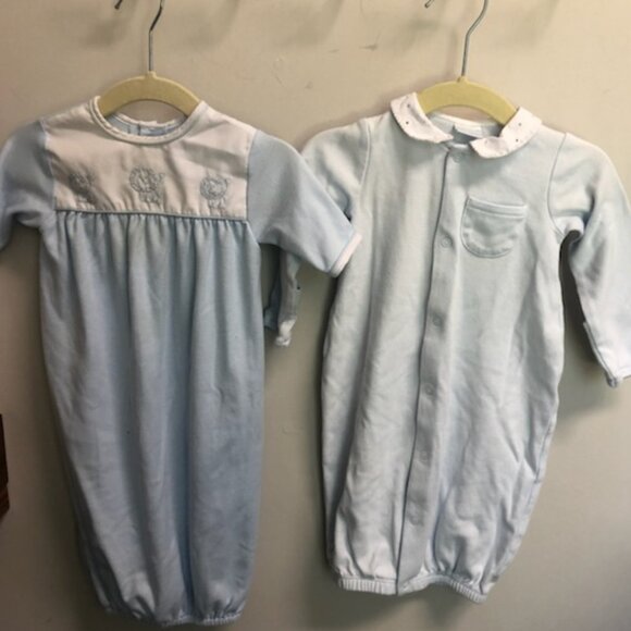 Lot of 2 Edgehill Collection and Auraluz infant baby boy blue gowns 0-6M